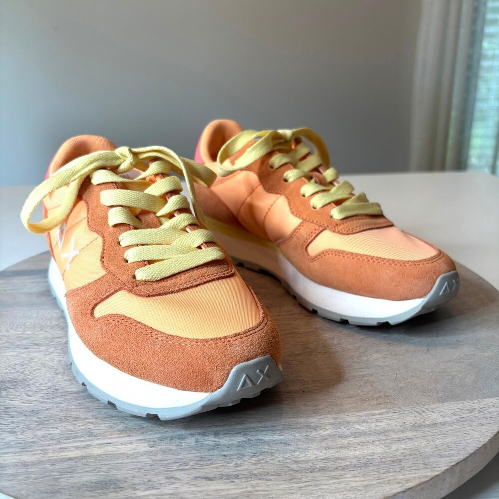 SUN68 Ally Solid Nylon Sneakers Peach Coral Running Shoes Women's US 7.5